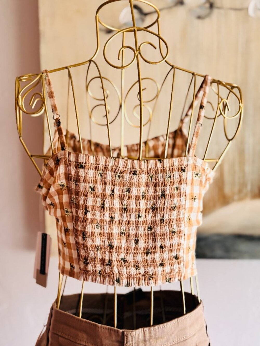 NWT BP Nordstrom Ivory Beige Picnic Check Crop Tank Top Size M - Picture 4 of 7